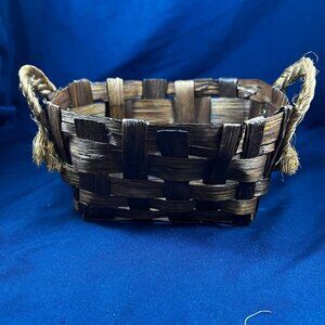 Small Rustic Handwoven Basket With Jute Handles - Decorative Brown Wicker Storag